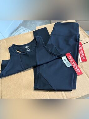 NWT Good American Black & Mesh Active Leggings & Sports Bra Set